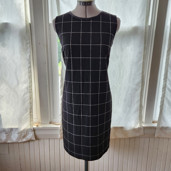 Ralph Lauren Dresses & Skirts - Ralph Lauren size 8 Black White Sleeveless Shift Dress Faux Leather Trim